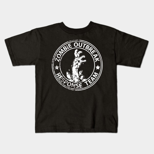 Zombie Outbreak Response Team (white-distressed) Kids T-Shirt by scallywag